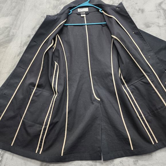Vintage Y2K Old Navy Jacket Womens M Black Button Front Trench Long-Line Classic - Picture 5 of 13